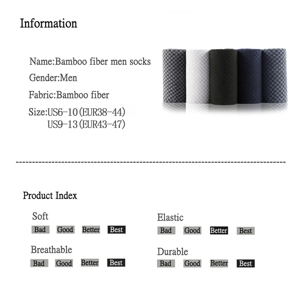 10 Pairs High Quality Bamboo Fiber Men's Socks Business Breathable Deodorant Compression Socks Men Long Big Size EUR 38-46