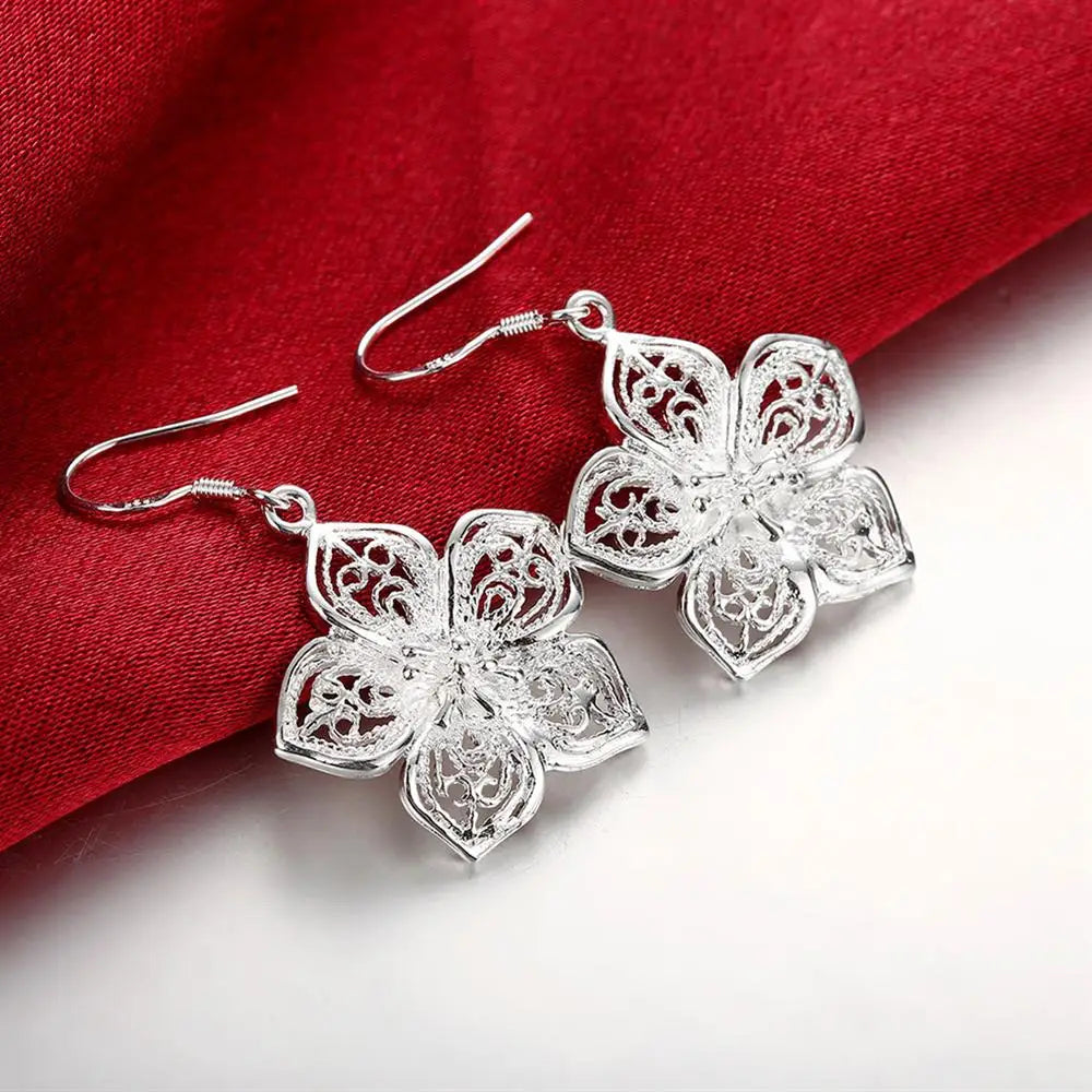 Retro Floral Silver Earrings