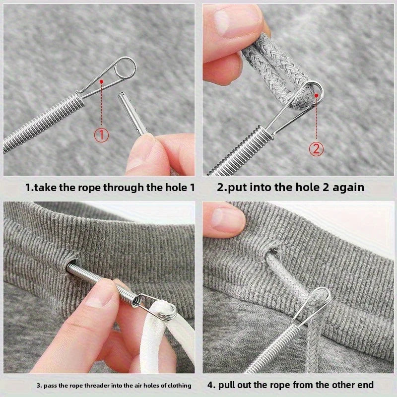Bendable Drawstring Threader Tool – Spring Clip for Hoodies, Pants & Elastic Bands