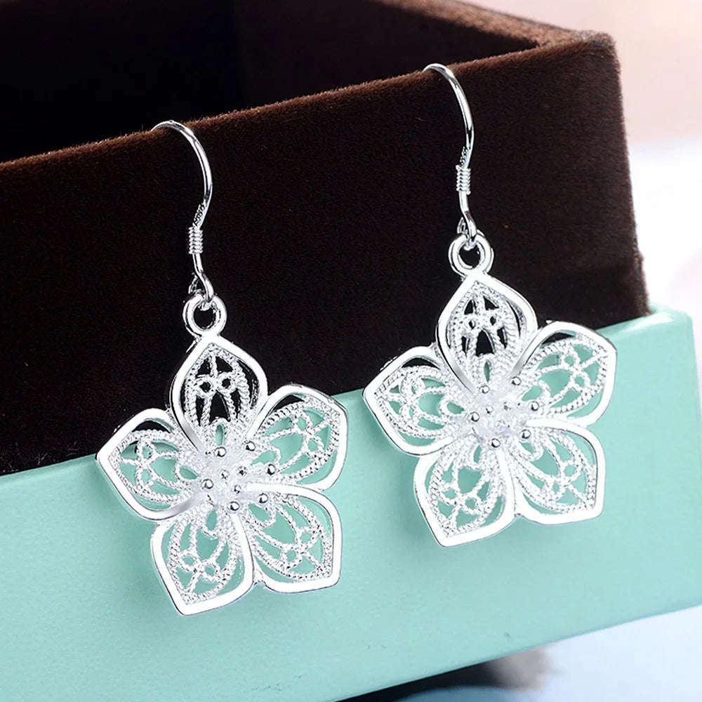 Retro Floral Silver Earrings