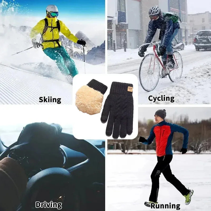 Fashion Black Woven Velvet Touch Screen Gloves Warm Winter Typing Gloves Sensitive Touch for Men Women Daily Outdoor Use