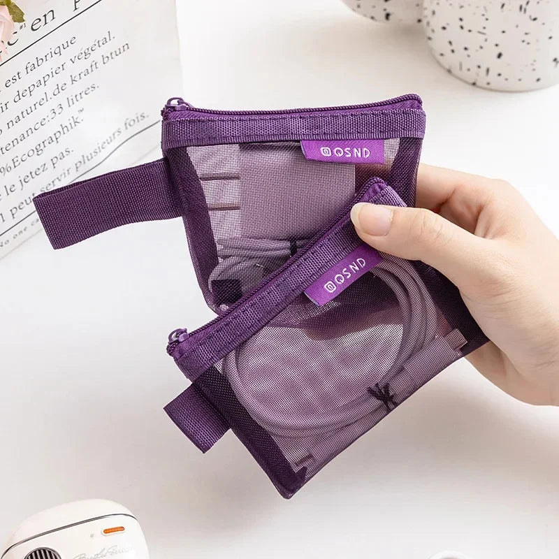 6-Piece Transparent Mesh Storage Bag Set – Travel Organizer Pouches for Coins, Cards & Cosmetics