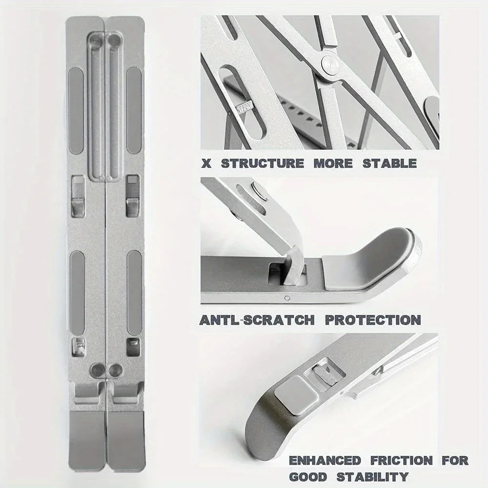 Adjustable Aluminum Laptop Stand – 6-Level Height, Foldable & Portable