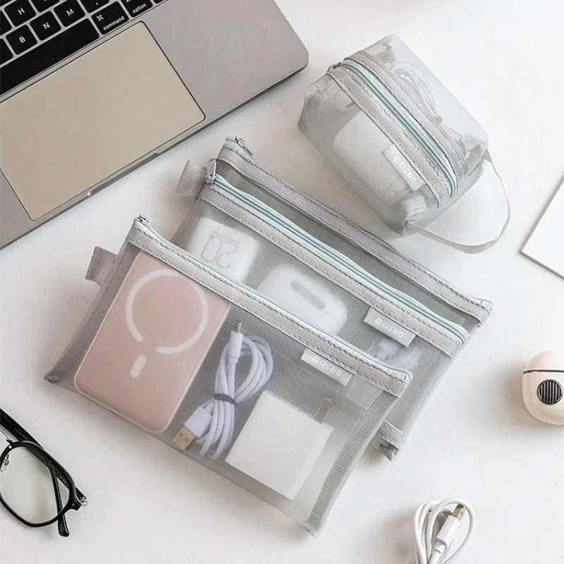 6-Piece Transparent Mesh Storage Bag Set – Travel Organizer Pouches for Coins, Cards & Cosmetics