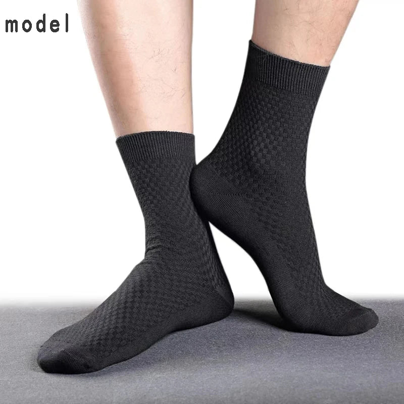 5 Pairs Bamboo Fiber Men's Socks Classic Business Crew Socks Spring Autumn Casual Comfortable Breathable Compression Bamboo Sox