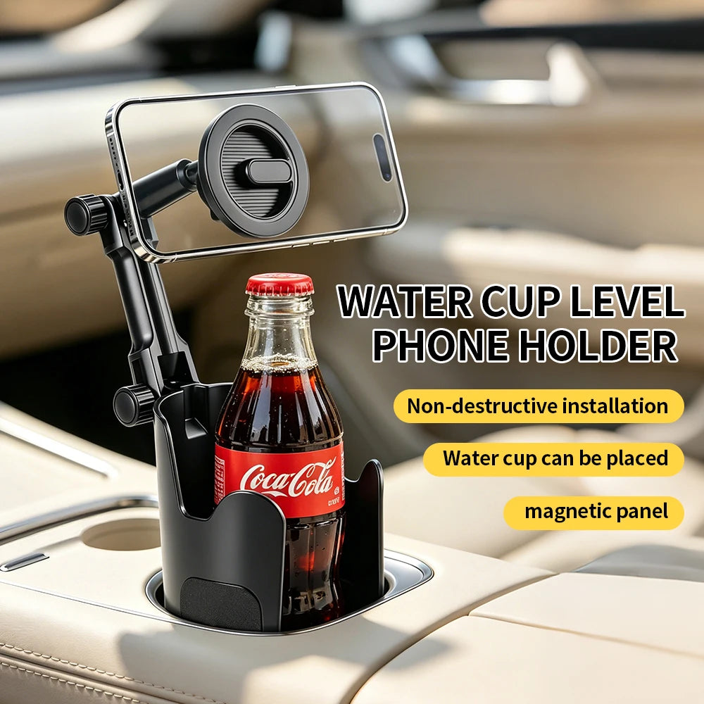 Car Cup Holder Phone Mount, Magnetic 360° Rotatable 2-in-1 Multifunctional Cell Phone Holder Universal Car Navigation Support St