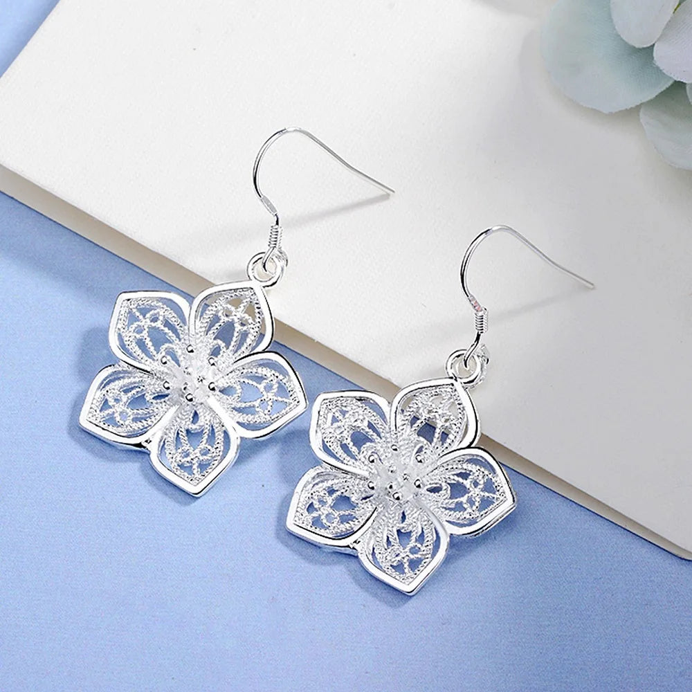 Retro Floral Silver Earrings