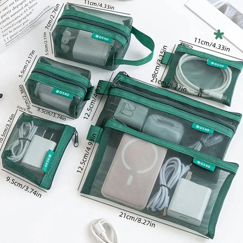 6-Piece Transparent Mesh Storage Bag Set – Travel Organizer Pouches for Coins, Cards & Cosmetics