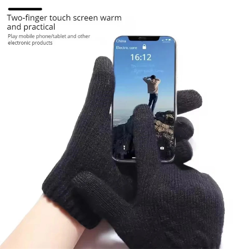 Fashion Black Woven Velvet Touch Screen Gloves Warm Winter Typing Gloves Sensitive Touch for Men Women Daily Outdoor Use