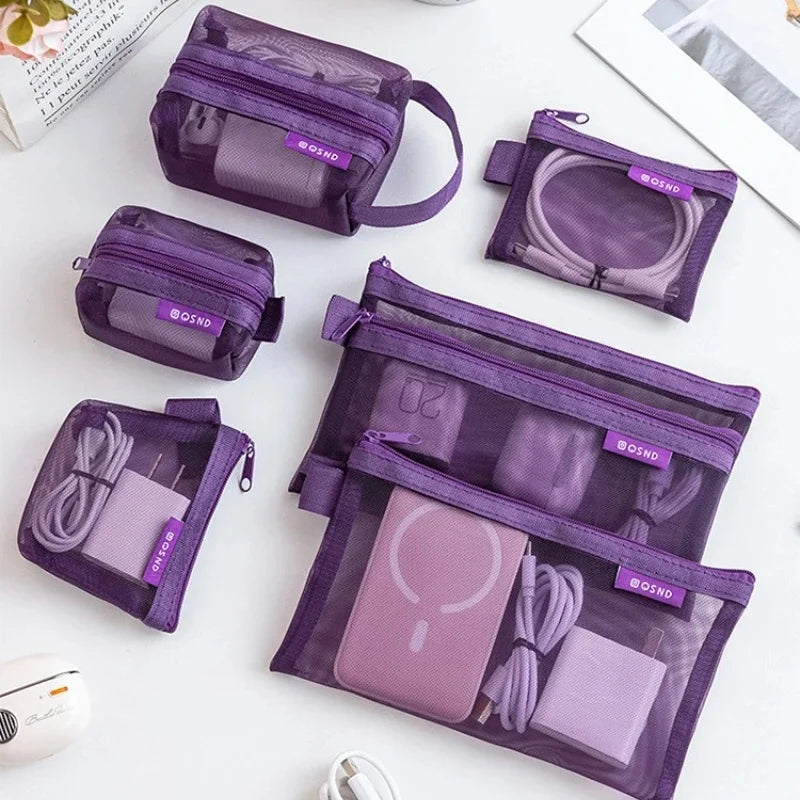 6-Piece Transparent Mesh Storage Bag Set – Travel Organizer Pouches for Coins, Cards & Cosmetics