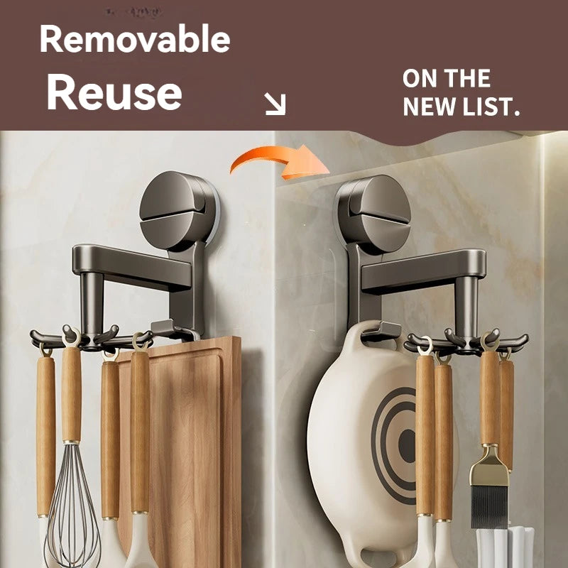 Suction Cup Kitchen Storage Rack - No Need For Drilling Installation 360 ° Rotating Hook Durable Plastic Hook For Kitchen