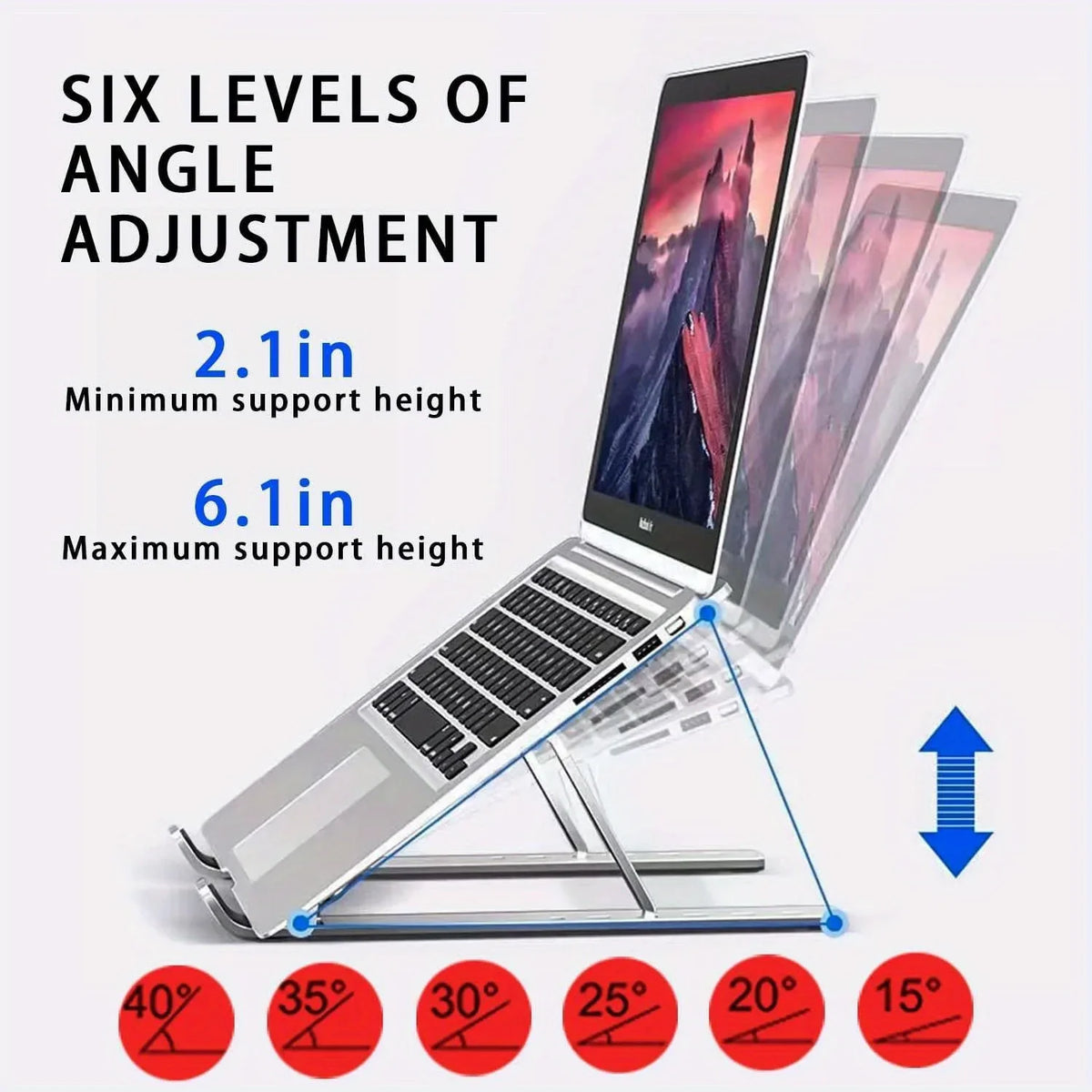 Adjustable Aluminum Laptop Stand – 6-Level Height, Foldable & Portable