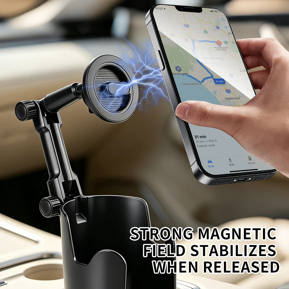 Car Cup Holder Phone Mount, Magnetic 360° Rotatable 2-in-1 Multifunctional Cell Phone Holder Universal Car Navigation Support St