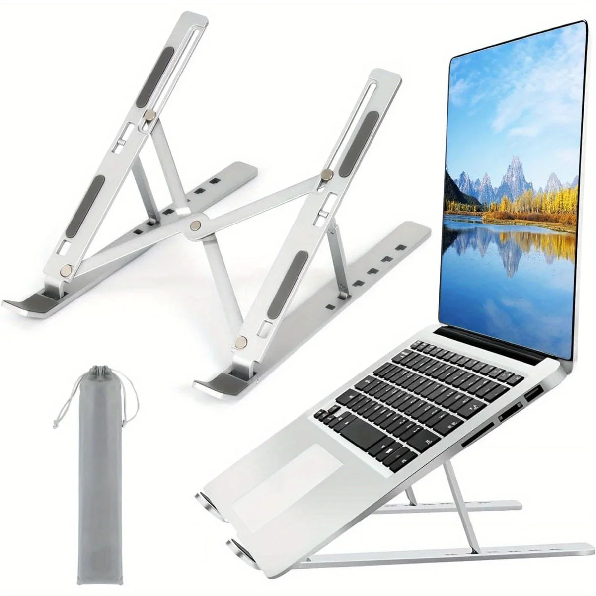 Adjustable Aluminum Laptop Stand – 6-Level Height, Foldable & Portable