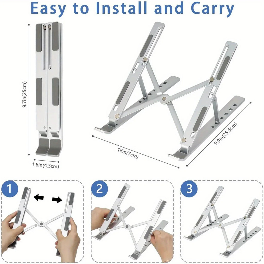 Adjustable Aluminum Laptop Stand – 6-Level Height, Foldable & Portable