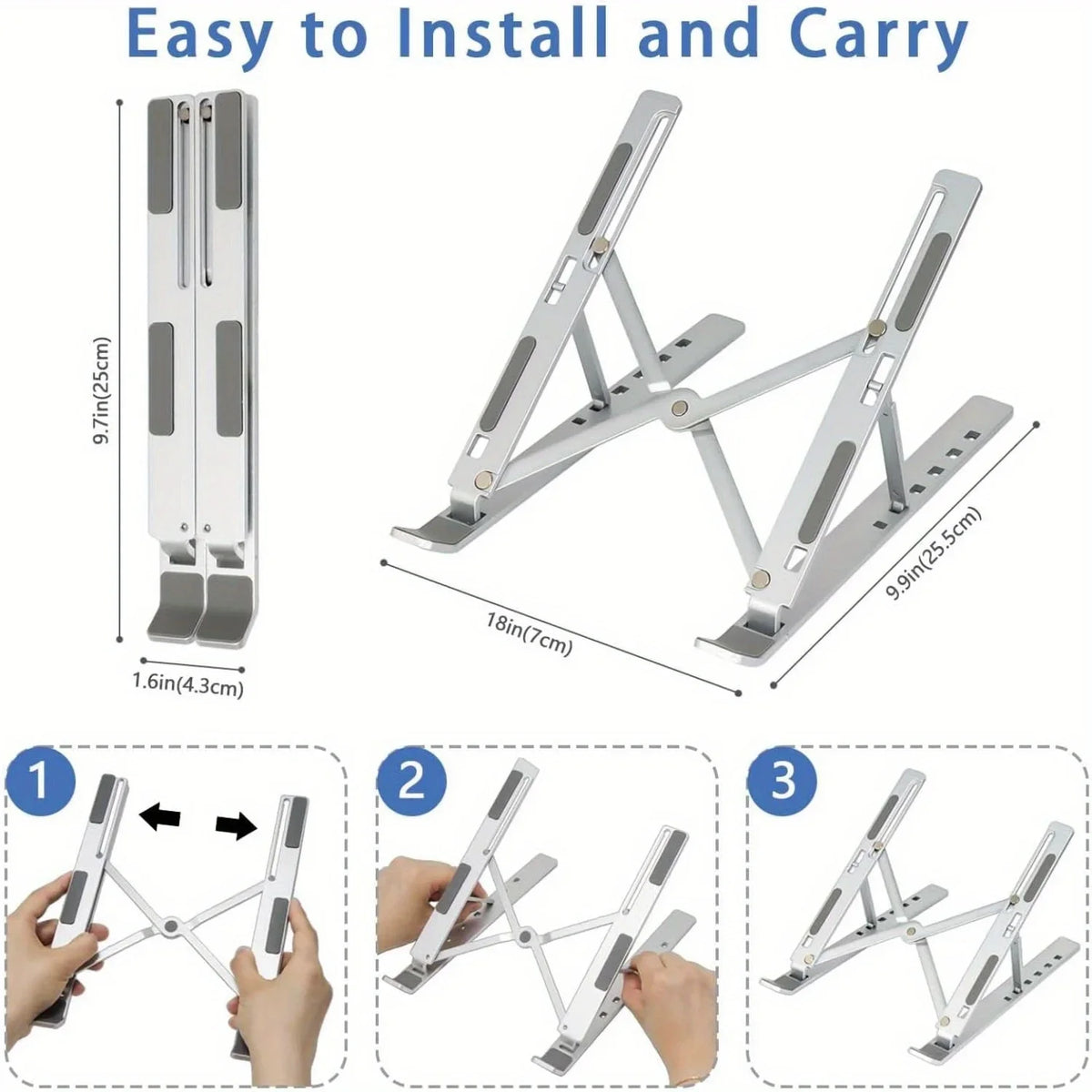 Adjustable Aluminum Laptop Stand – 6-Level Height, Foldable & Portable