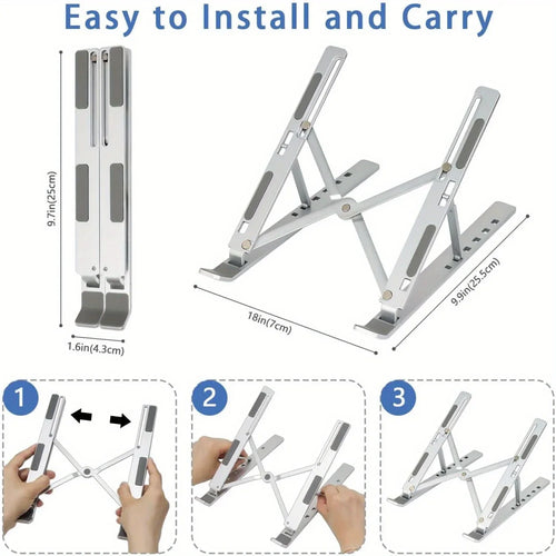 Adjustable Aluminum Laptop Stand – 6-Level Height, Foldable & Portable