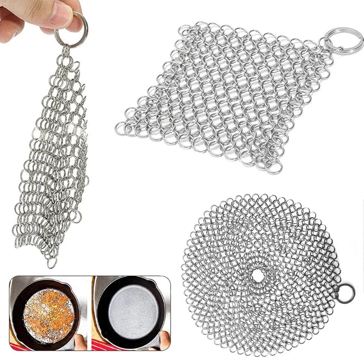 1PC Stainless Steel Chainmail Scrubber Reusable Kitchen Cleaning Ring Washing Net Cleaner Tool for Home Pot Pan Dish