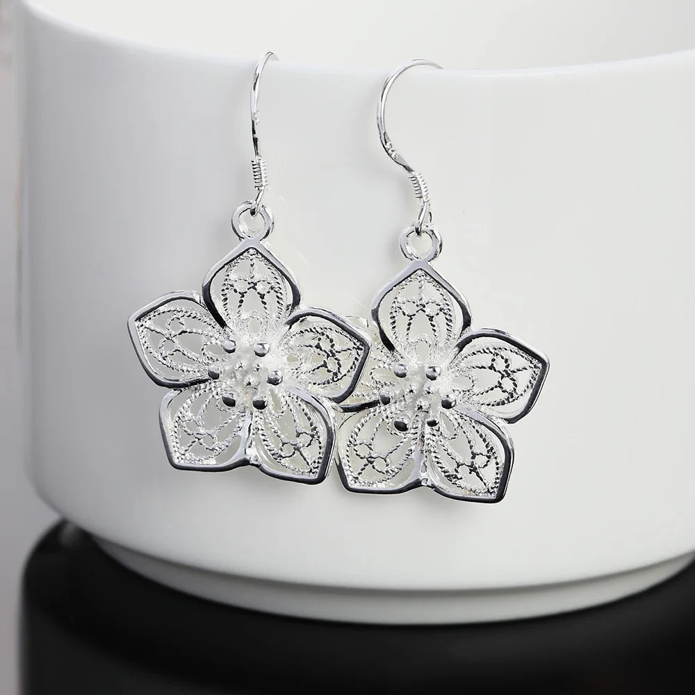Retro Floral Silver Earrings