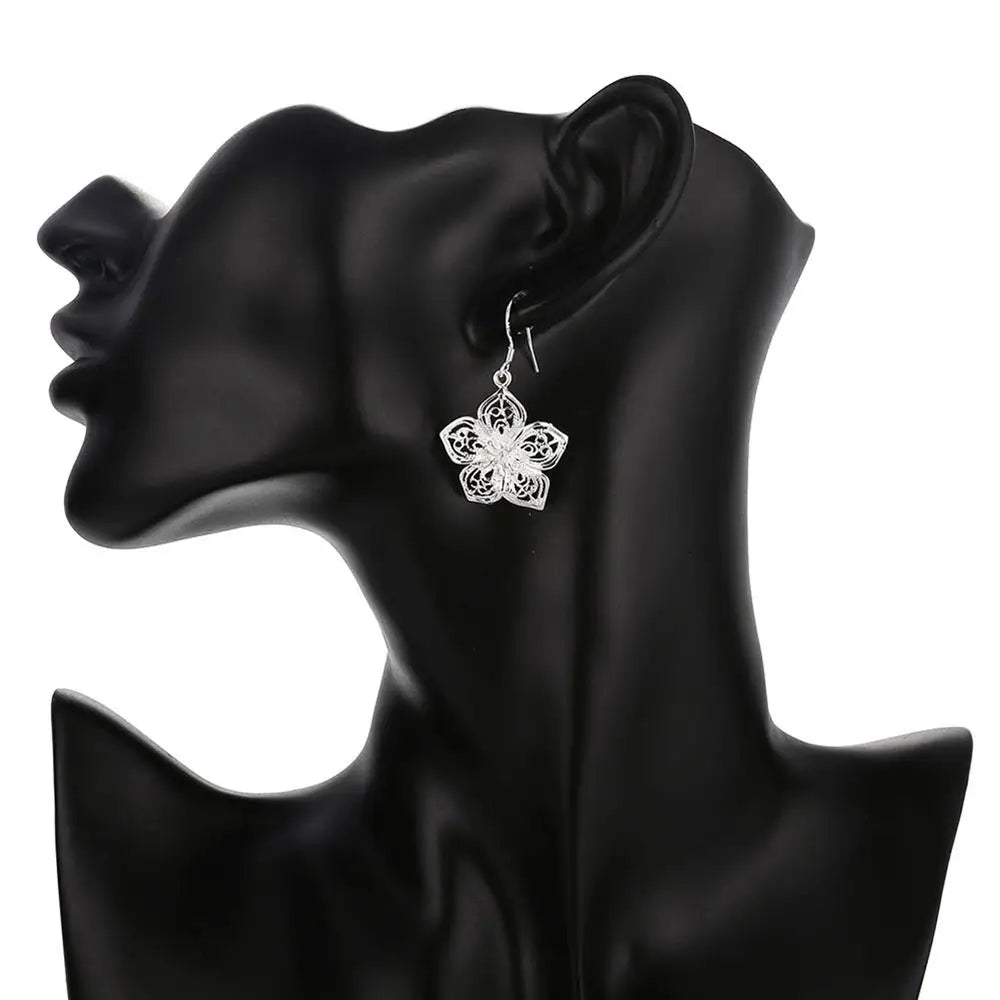 Retro Floral Silver Earrings