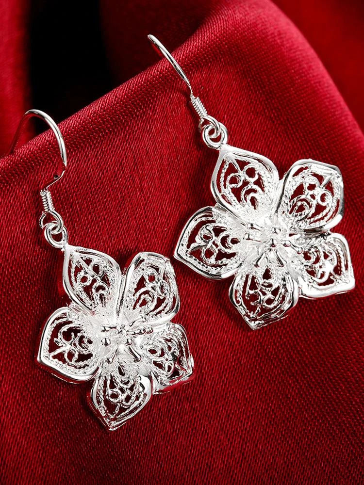 Retro Floral Silver Earrings
