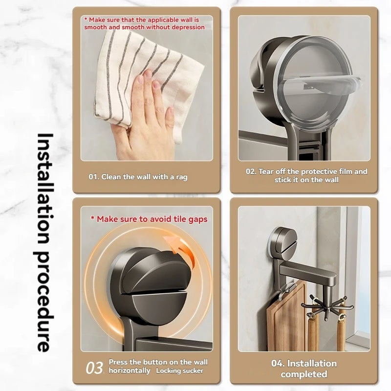 Suction Cup Kitchen Storage Rack - No Need For Drilling Installation 360 ° Rotating Hook Durable Plastic Hook For Kitchen
